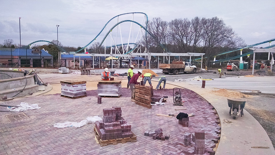 Draw Enterprises has installed about 120,000 square feet of Pavestone pavers, retaining walls and benches in various areas of the park.